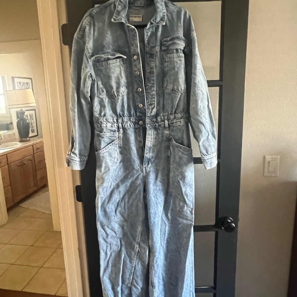 We The Free Washed Blue Denim Jumpsuit